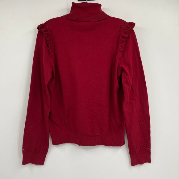 Kate Spade Red Ruffle Turtleneck Knit Sweater | Size M - Picture 3 of 8